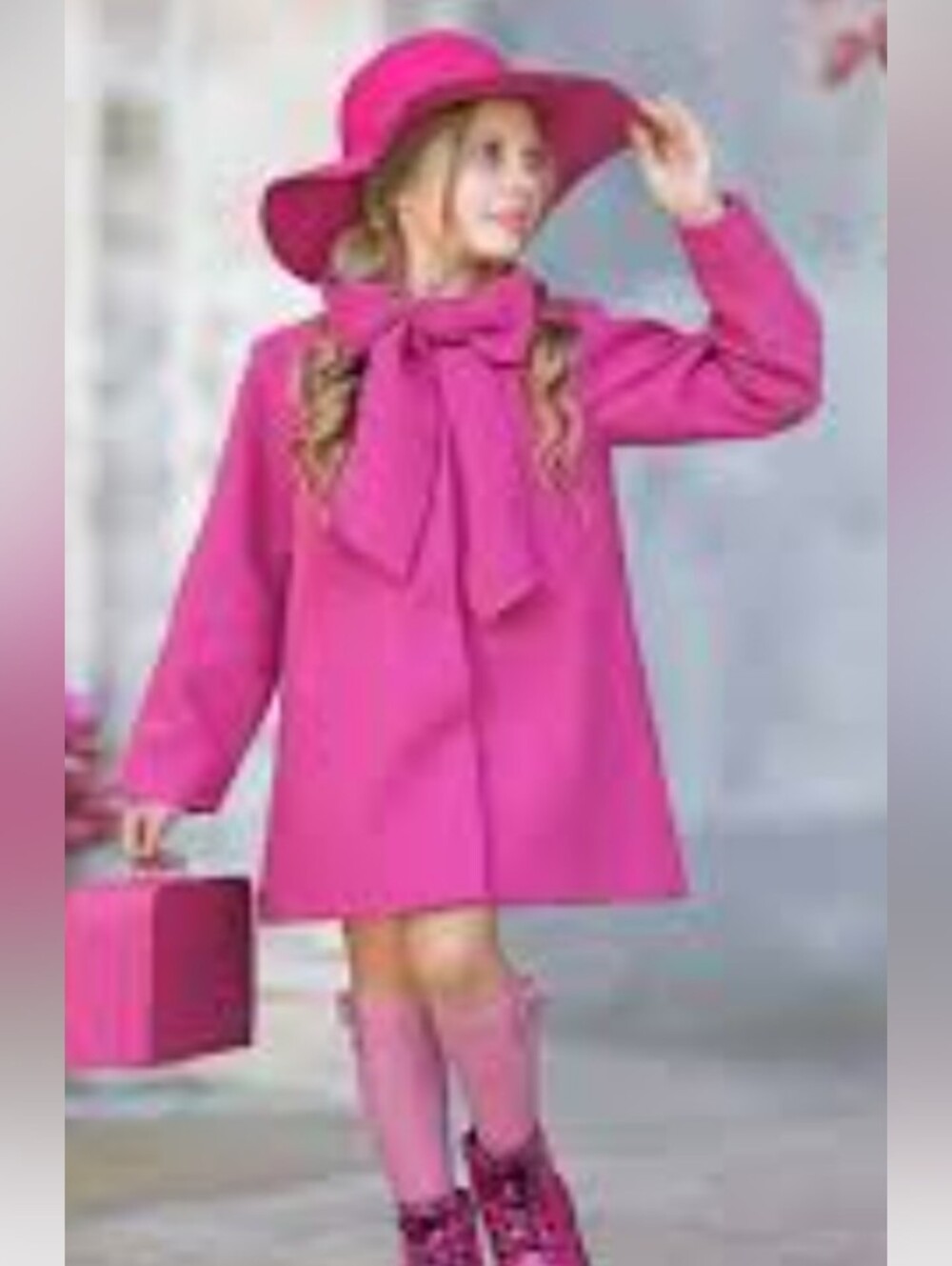 Mia Belle Girls' Hot Pink Snap Bow-Front Coat